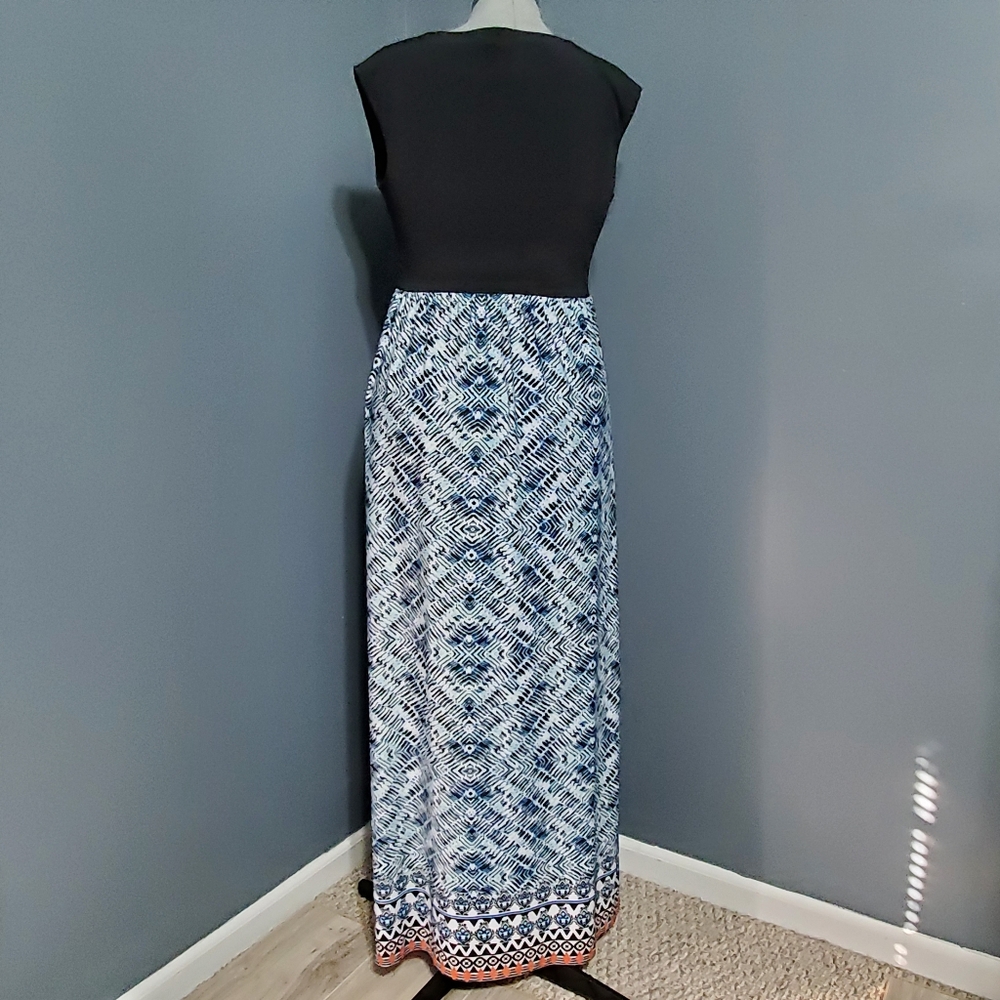 AB Studio Black and Blue Patterned Maxi Dress Size Large - Picture 5 of 8